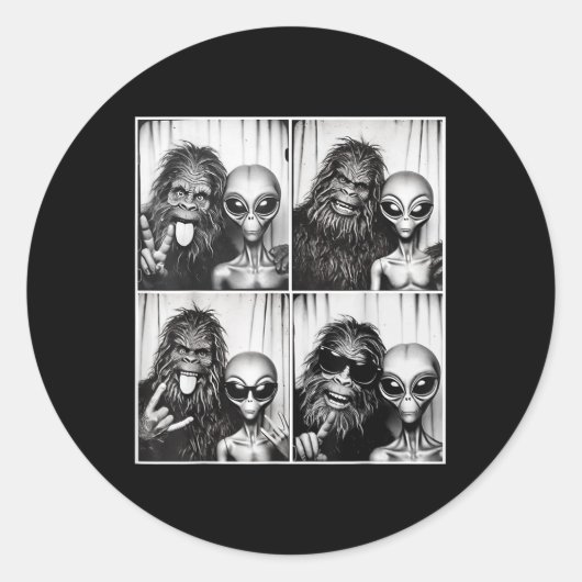 Grappige photobooth foto Sasquatch UFO Bigfoot en  Ronde Sticker (Voorkant)