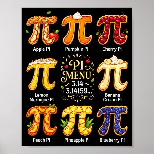 Grappige Pi-dag 3.14 Pi-menu Fruit Wiskundeliefheb Poster (Voorkant)