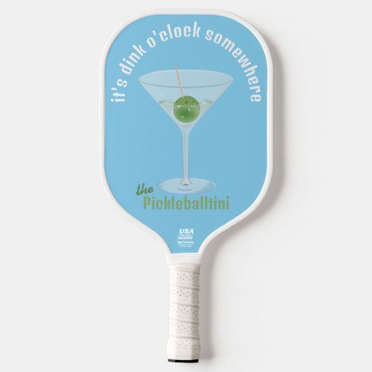 Grappige Pickle Martini Dink O'Clock - Blauw Pickleball Paddle (Achterkant)