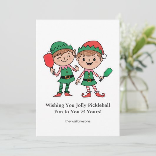 Grappige Pickleball kerst Elfen, aangepaste tekst Feestdagenkaart (Staand voorkant)