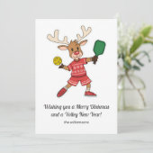 Grappige Pickleball Kerst Reindeer, Aangepaste Tek Feestdagenkaart (Staand voorkant)