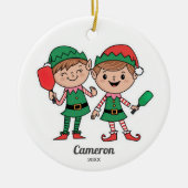 Grappige Pickleball kerstelven, voeg fototekst toe Keramisch Ornament (Voorkant)