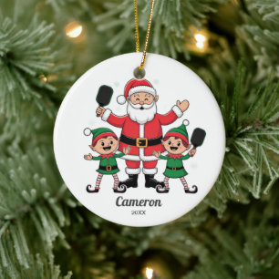Grappige Pickleball Kerstman, Elfen, Foto, Keramisch Ornament