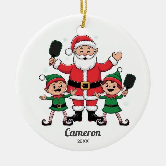 Grappige Pickleball Kerstman, Elfen, Foto, Keramisch Ornament (Voorkant)