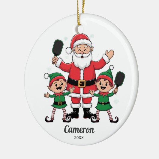 Grappige Pickleball Kerstman, Elfen, Foto, Keramisch Ornament (Links)