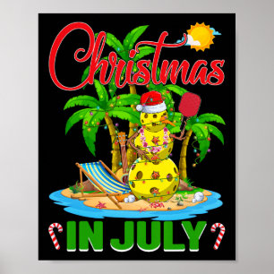 Grappige Pickleball Kerstman Hoed Hawaiaanse Kerst Poster