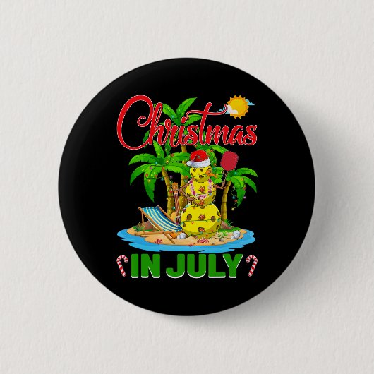 Grappige Pickleball Kerstman Hoed Hawaiaanse Kerst Ronde Button 5,7 Cm (Voorkant)