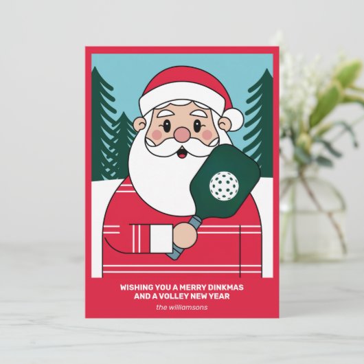 Grappige Pickleball Kerstman Uw aangepaste tekst  Feestdagenkaart (Staand voorkant)