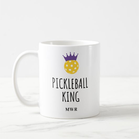 Grappige Pickleball King, aangepaste monogram naam Koffiemok (Links)