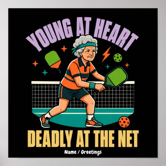 Grappige Pickleball Oma Jong van Hart Dodelijk Net Poster (Voorkant)