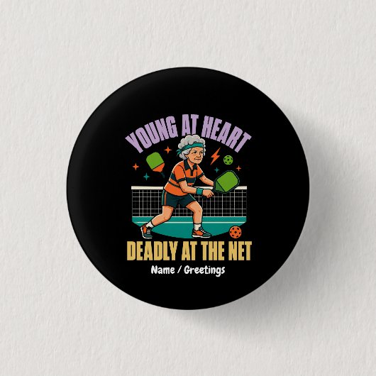 Grappige Pickleball Oma Jong van Hart Dodelijk Net Ronde Button 3,2 Cm (Voorkant)