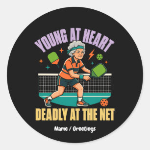 Grappige Pickleball Oma Jong van Hart Dodelijk Net Ronde Sticker