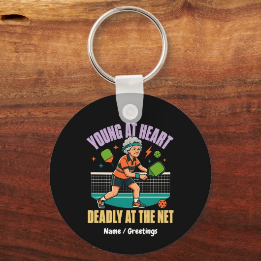 Grappige Pickleball Oma Jong van Hart Dodelijk Net Sleutelhanger (Voorkant)