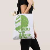 Grappige pickleball paddle up boterkop tote bag (Dichtbij)