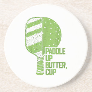 Grappige pickleball paddle up boterkop zandsteen onderzetter