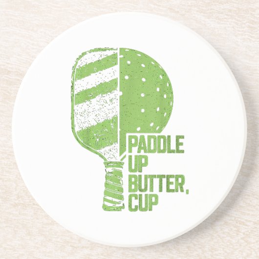Grappige pickleball paddle up boterkop zandsteen onderzetter (Voorkant)