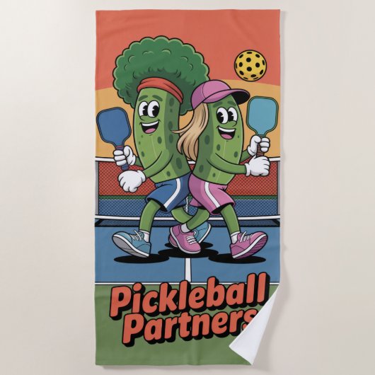 Grappige Pickleball Pickleball Partners Mascot Bea Strandlaken (Voorkant)