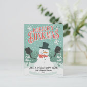 Grappige Pickleball Sneeuwman Prettig Kerstmaarten Feestdagenkaart (Staand voorkant)