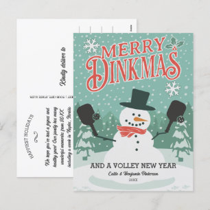 Grappige Pickleball Sneeuwman Prettig Kerstmis Ans Feestdagenkaart