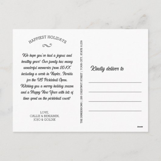 Grappige Pickleball Sneeuwman Prettig Kerstmis Pos Feestdagenkaart (Achterkant)