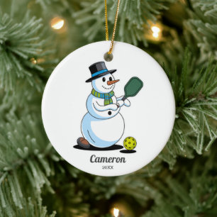 Grappige Pickleball Snowman, voeg aangepaste foto  Keramisch Ornament