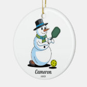 Grappige Pickleball Snowman, voeg aangepaste foto  Keramisch Ornament (Links)