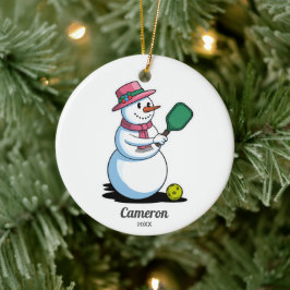 Grappige Pickleball SnowWoman Voeg aangepaste foto Keramisch Ornament