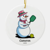 Grappige Pickleball SnowWoman Voeg aangepaste foto Keramisch Ornament (Voorkant)
