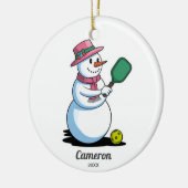 Grappige Pickleball SnowWoman Voeg aangepaste foto Keramisch Ornament (Links)