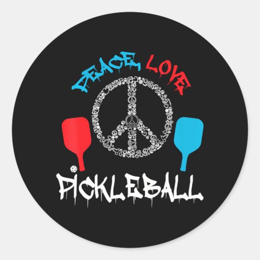 Grappige pickleball speler cadeau vrede liefde ronde sticker (Voorkant)