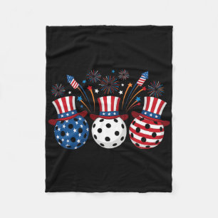Grappige Pickleball-Vuurwerk Amerikaanse Vlag 4 ju Fleece Deken