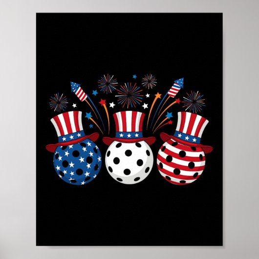 Grappige Pickleball-Vuurwerk Amerikaanse Vlag 4e O Poster (Voorkant)
