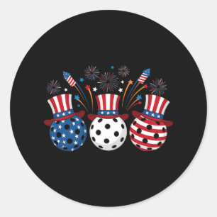 Grappige Pickleball-Vuurwerk Amerikaanse Vlag 4e O Ronde Sticker
