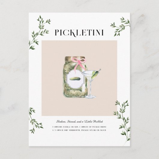 Grappige Pickletini Martini cocktail recept Briefkaart (Voorkant)