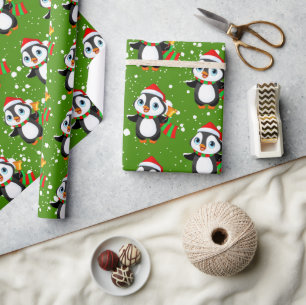"Grappige Pingouin" Kerstthema Cadeaupapier