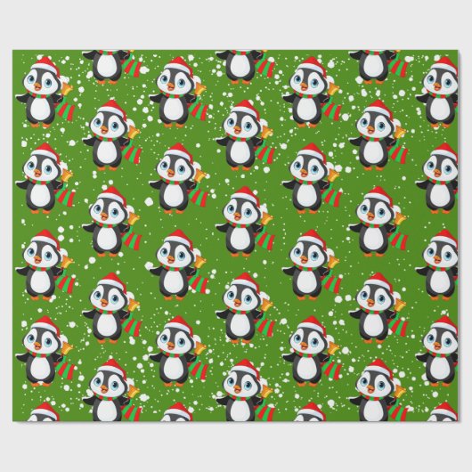 "Grappige Pingouin" Kerstthema Cadeaupapier (Vlak)