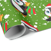 "Grappige Pingouin" Kerstthema Cadeaupapier (Rol Hoek)