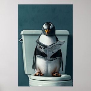 Grappige Pinguïn Badkamer Print, Toilet Krant Kuns Poster