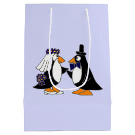 Grappige pinguïn bruid en bruidegom cadeau tas medium cadeauzakje