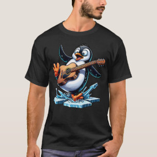 Grappige pinguïn die gitaar speelt op ijs t-shirt