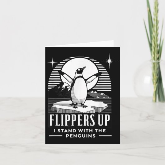 Grappige pinguïn flippers omhoog Ik sta met de pin Kaart (Voorkant)