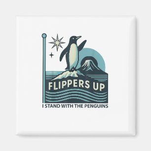 Grappige pinguïn flippers omhoog Ik sta met de pin Magneet