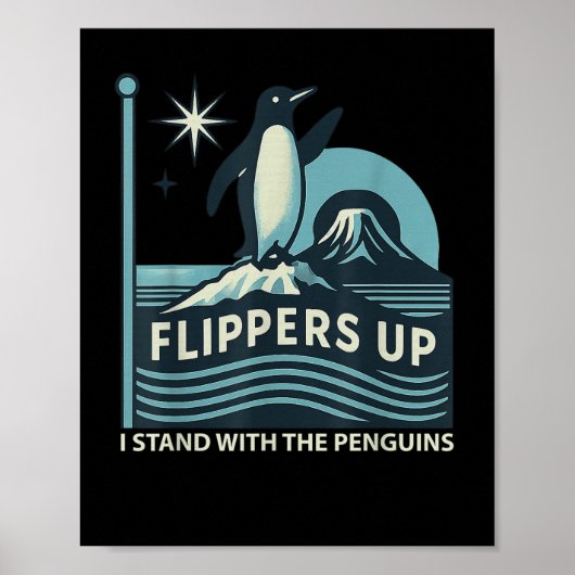 Grappige pinguïn flippers omhoog Ik sta met de pin Poster (Voorkant)