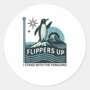 Grappige pinguïn flippers omhoog Ik sta met de pin Ronde Sticker