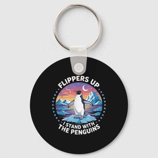Grappige pinguïn flippers omhoog Ik sta met de pin Sleutelhanger (Voorkant)