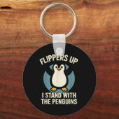 Grappige pinguïn flippers omhoog Ik sta met de pin Sleutelhanger (Voorkant)