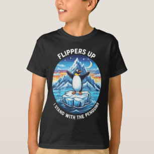 Grappige pinguïn flippers omhoog Ik sta met de pin T-shirt