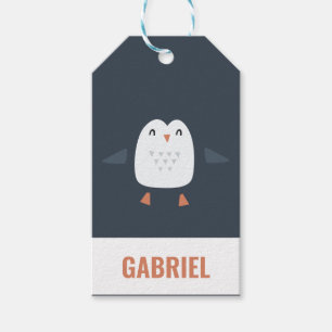 grappige pinguïn-gepersonaliseerde kinderen cadeaulabel