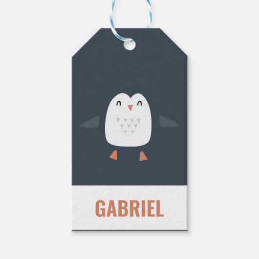 grappige pinguïn-gepersonaliseerde kinderen cadeaulabel (Voorkant)