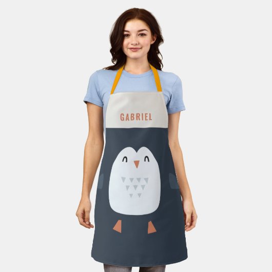 grappige pinguïn gepersonaliseerde kinderen schort (Gedragen)